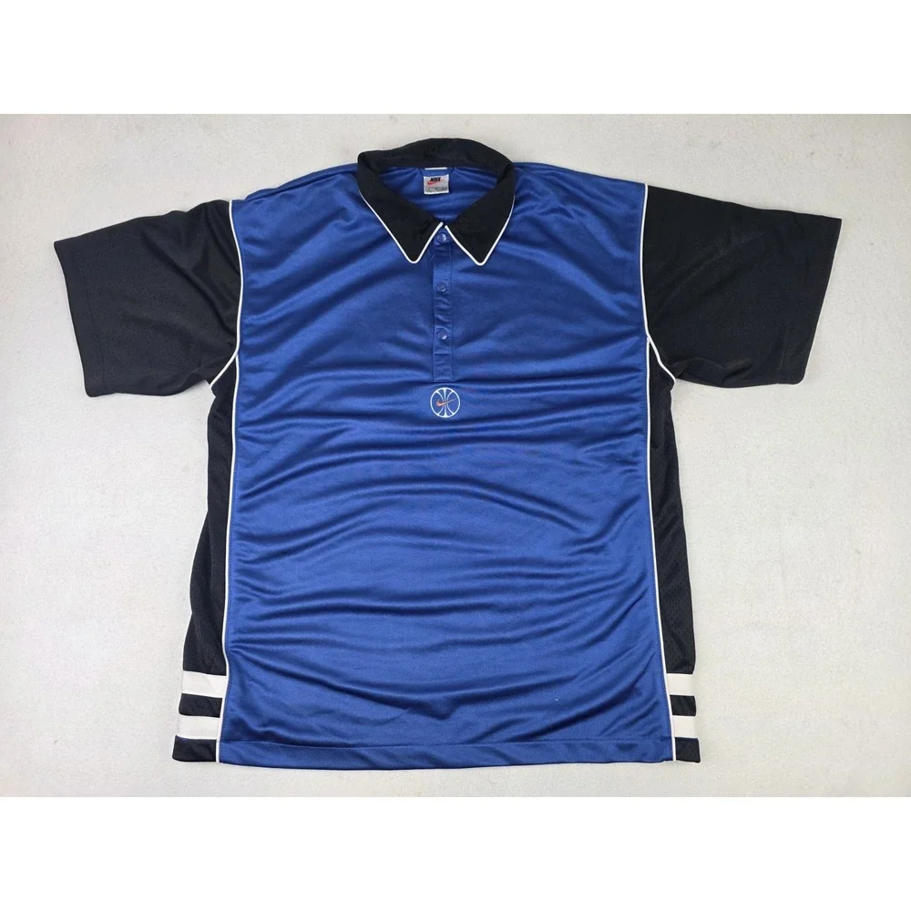Vintage Nike 90s Warm Up Basketball Polo Embroidered Blue Black Mens Size Large